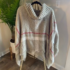 Plaid Turtleneck Knit Poncho